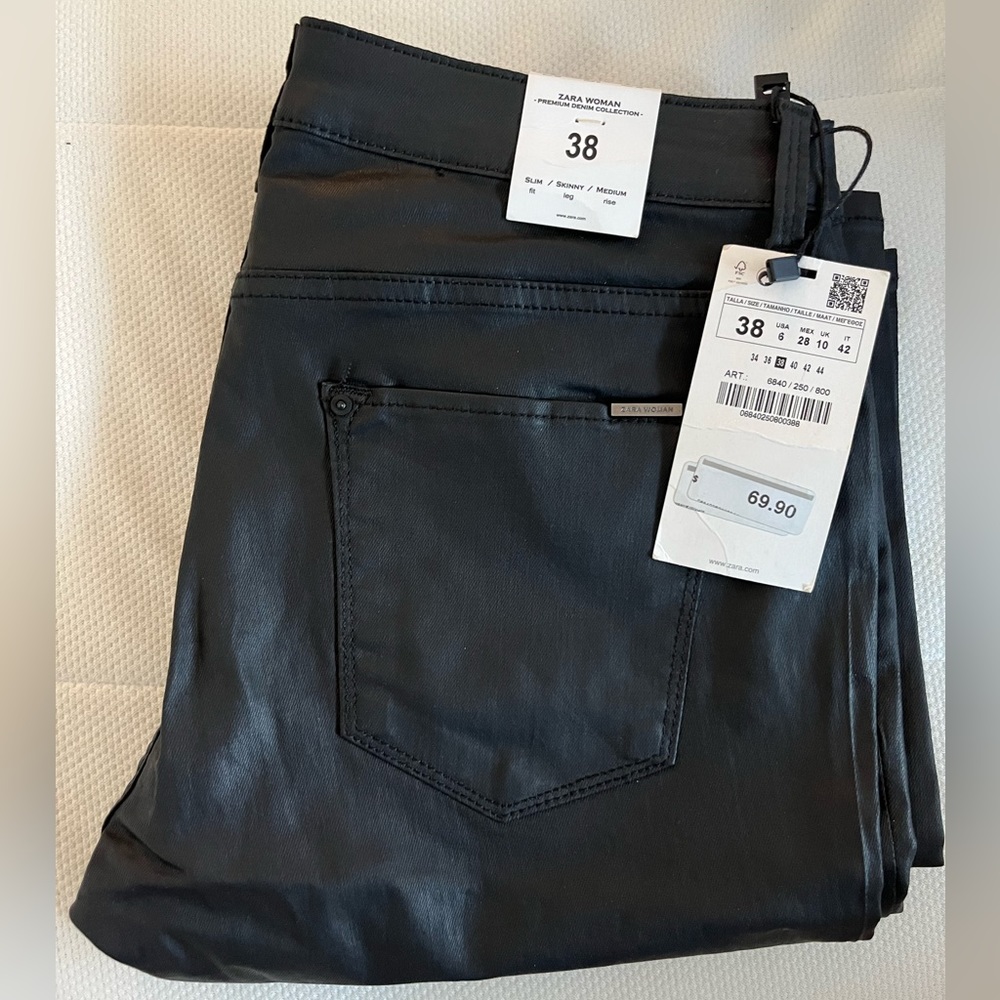Black Zara Slim Fit Faux Leather Jeans